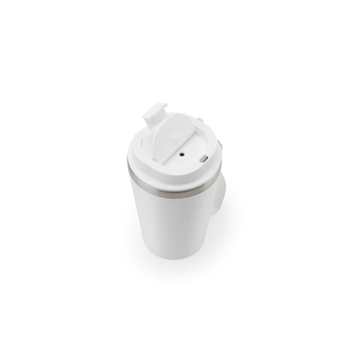 SPITZ. Copo de viagem em aço inoxidável (90% reciclado) e parede externa em PP, com acabamento em mate 440 mL