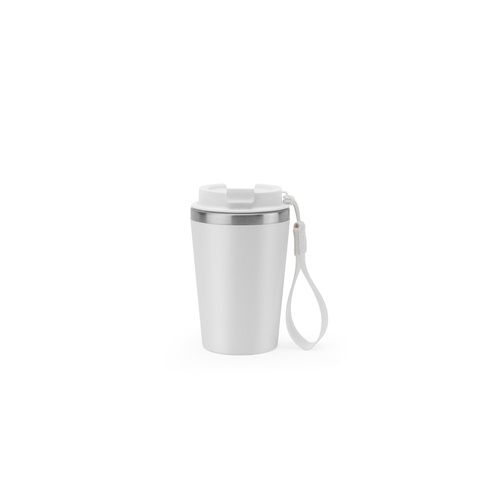 SPITZ. Copo de viagem em aço inoxidável (90% reciclado) e parede externa em PP, com acabamento em mate 440 mL