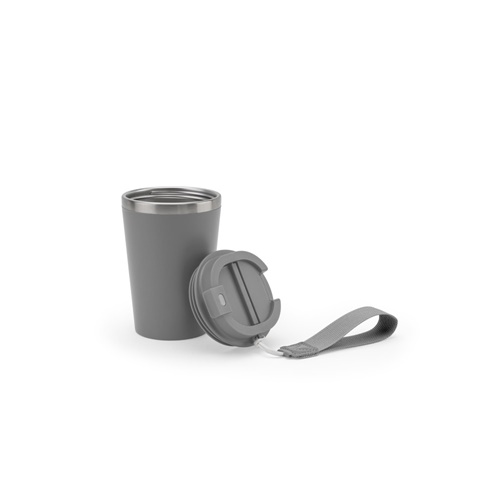 SPITZ. Copo de viagem em aço inoxidável (90% reciclado) e parede externa em PP, com acabamento em mate 440 mL