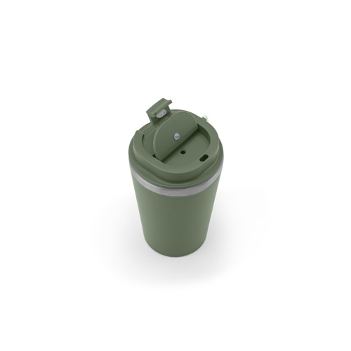 SPITZ. Copo de viagem em aço inoxidável (90% reciclado) e parede externa em PP, com acabamento em mate 440 mL