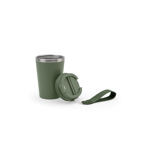 SPITZ. Copo de viagem em aço inoxidável (90% reciclado) e parede externa em PP, com acabamento em mate 440 mL