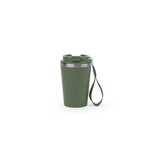 SPITZ. Copo de viagem em aço inoxidável (90% reciclado) e parede externa em PP, com acabamento em mate 440 mL