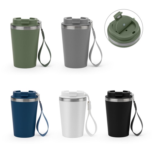 SPITZ. Copo de viagem em aço inoxidável (90% reciclado) e parede externa em PP, com acabamento em mate 440 mL