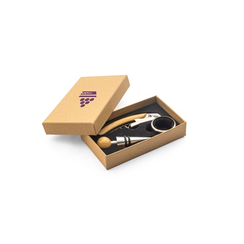 SAVORY. Conjunto para vinho em bambu e aço inoxidável