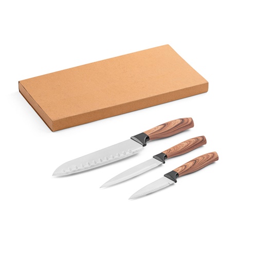 BAHARAT. Conjunto de 3 facas de cozinha com lâmina em aço inoxidável e cabo ergonómico