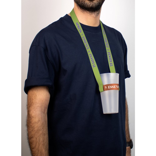 SHEFFIELD. SET Lanyard SUBLIMATION Long II (20 mm) Duo com porta-copos em lanyard de sublimação