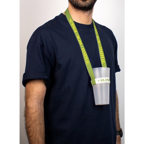 SWINDON. SET Lanyard SUBLIMATION Long II (20 mm) Duo com porta-copos em elástico de sublimação