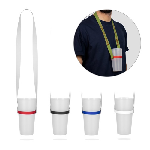 ROTHERHAM. SET Lanyard SUBLIMATION Long II (20 mm) Duo em poliéster reciclado (100% rPET) com porta-copos em silicone