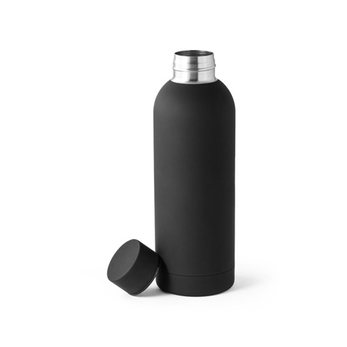 ODIN. Garrafa em aço inoxidável (36% reciclado) com acabamento em borracha 550 mL