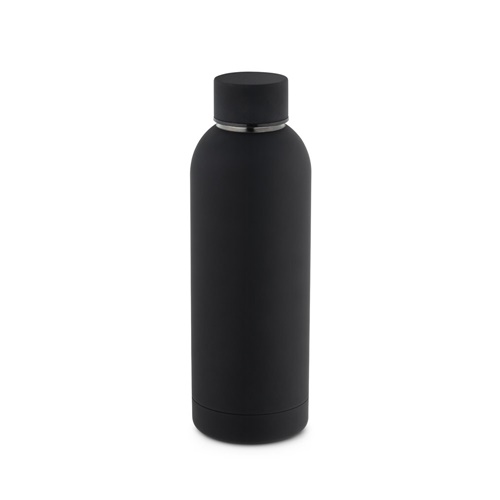 ODIN. Garrafa em aço inoxidável (36% reciclado) com acabamento em borracha 550 mL