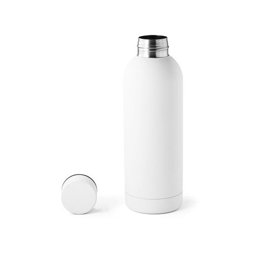 ODIN. Garrafa em aço inoxidável (36% reciclado) com acabamento em borracha 550 mL