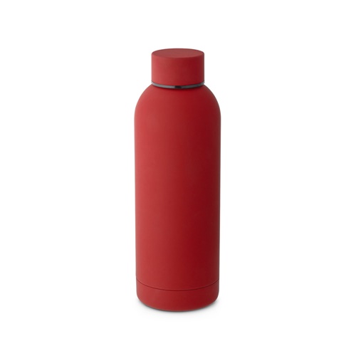 ODIN. Garrafa em aço inoxidável (36% reciclado) com acabamento em borracha 550 mL