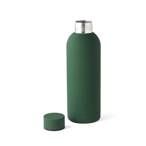 ODIN. Garrafa em aço inoxidável (36% reciclado) com acabamento em borracha 550 mL