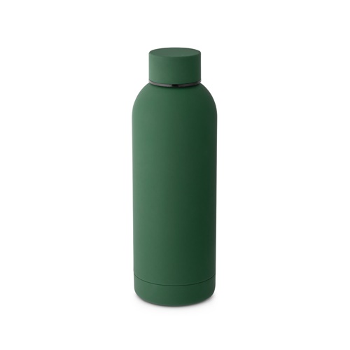 ODIN. Garrafa em aço inoxidável (36% reciclado) com acabamento em borracha 550 mL