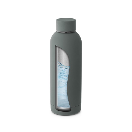 ODIN. Garrafa em aço inoxidável (36% reciclado) com acabamento em borracha 550 mL