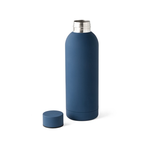 ODIN. Garrafa em aço inoxidável (36% reciclado) com acabamento em borracha 550 mL