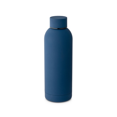 ODIN. Garrafa em aço inoxidável (36% reciclado) com acabamento em borracha 550 mL