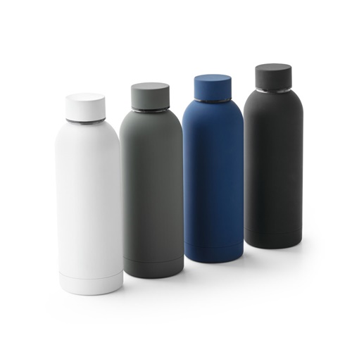 ODIN. Garrafa em aço inoxidável (36% reciclado) com acabamento em borracha 550 mL
