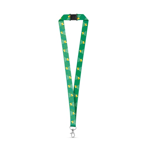 DOVER. SET Lanyard SUBLIMATION Long II (20 mm) em poliéster reciclado (100% rPET) com mosquetão de gatilho 20 mm e fecho de segurança