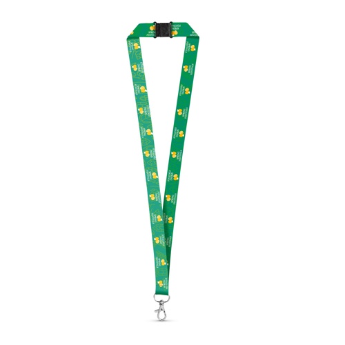 DOVER. SET Lanyard SUBLIMATION Long II (20 mm) em poliéster reciclado (100% rPET) com mosquetão de gatilho 20 mm e fecho de segurança