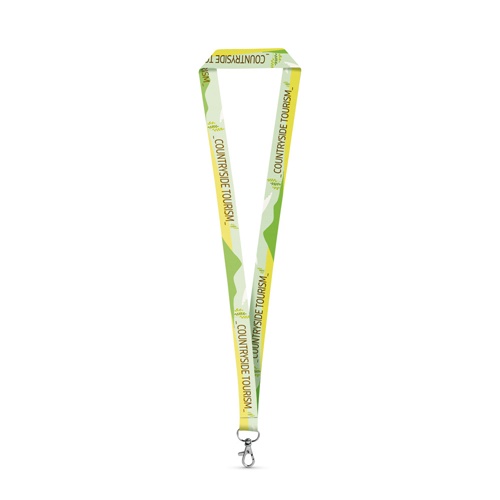 WINDSOR. SET Lanyard SUBLIMATION Long II (20 mm) em poliéster reciclado (100% rPET) com mosquetão de gatilho 20 mm