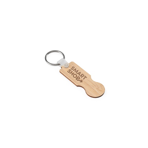 SHOPZ. Porta-chaves em bambu com extremidade em formato de moeda