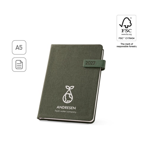 ANDRESEN A5. Agenda A5 em poliéster reciclado (100% rPET)