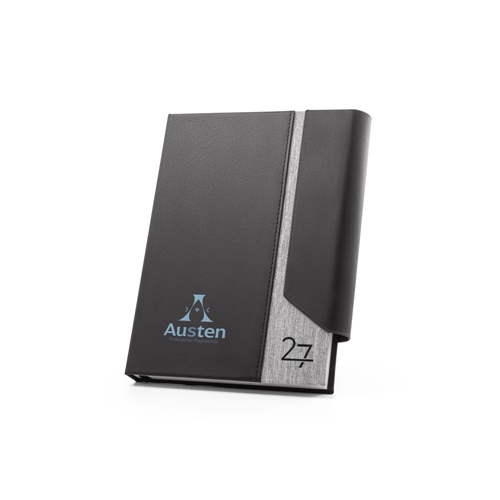 AUSTEN A5. Agenda A5 em PU (58% reciclado) e poliéster reciclado (100% rPET) 300D