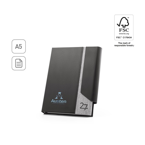 AUSTEN A5. Agenda A5 em PU (58% reciclado) e poliéster reciclado (100% rPET) 300D