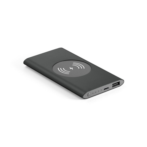 CASSINI. Power bank 4'000 mAh com carregador wireless 5W em alumínio reciclado (100% rAL)