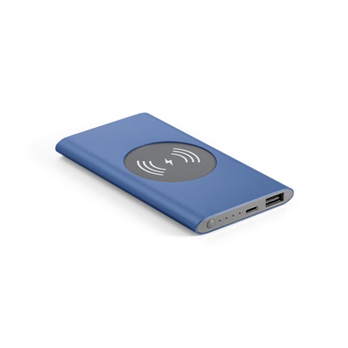CASSINI. Power bank 4'000 mAh com carregador wireless 5W em alumínio reciclado (100% rAL)