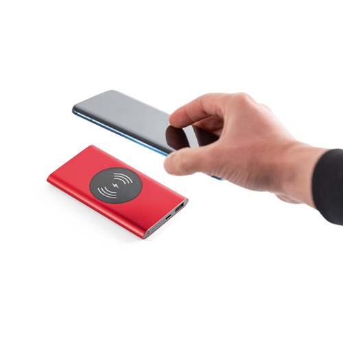 CASSINI. Power bank 4'000 mAh com carregador wireless 5W em alumínio reciclado (100% rAL)