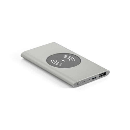 CASSINI. Power bank 4'000 mAh com carregador wireless 5W em alumínio reciclado (100% rAL)