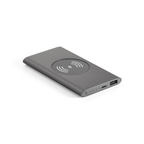 CASSINI. Power bank 4'000 mAh com carregador wireless 5W em alumínio reciclado (100% rAL)