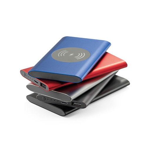 CASSINI. Power bank 4'000 mAh com carregador wireless 5W em alumínio reciclado (100% rAL)