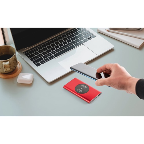 CASSINI. Power bank 4'000 mAh com carregador wireless 5W em alumínio reciclado (100% rAL)