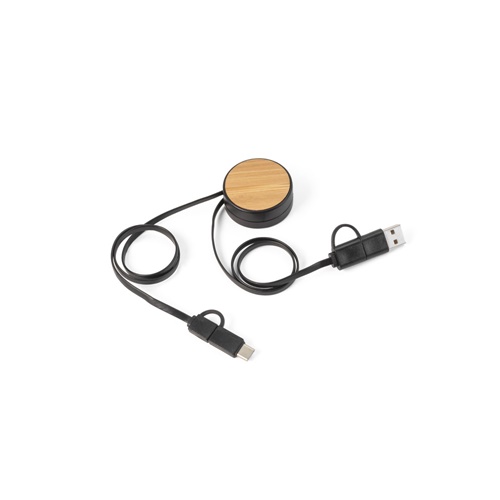 RUBINS. Cabo USB retrátil 6 em 1 em ABS reciclado (100% rABS) e bambu