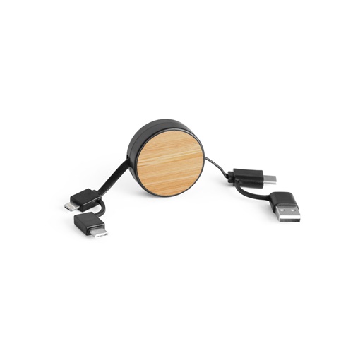 RUBINS. Cabo USB retrátil 6 em 1 em ABS reciclado (100% rABS) e bambu