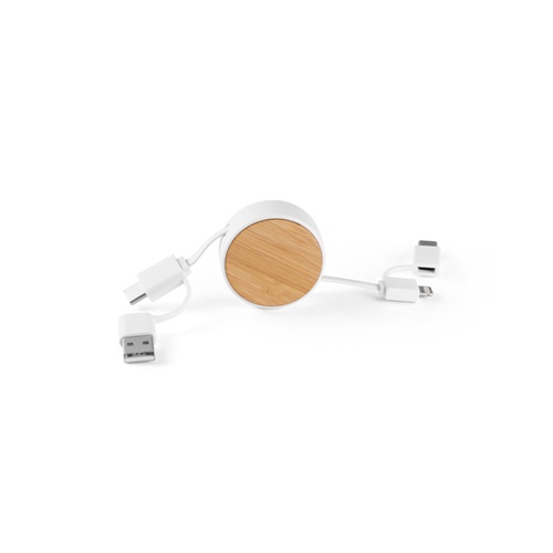 RUBINS. Cabo USB retrátil 6 em 1 em ABS reciclado (100% rABS) e bambu