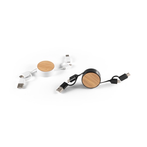 RUBINS. Cabo USB retrátil 6 em 1 em ABS reciclado (100% rABS) e bambu