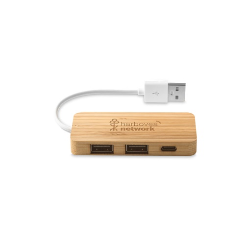 MOSER. HUB com 2 portas USB-A e 1 USB-C em bambu