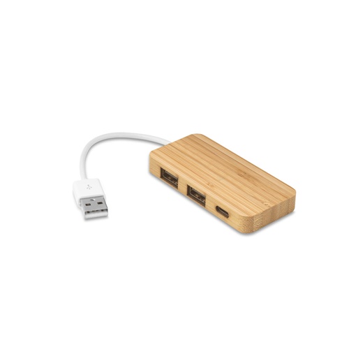 MOSER. HUB com 2 portas USB-A e 1 USB-C em bambu