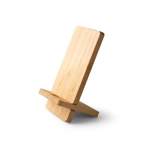 LANGE. Suporte para smartphone com carregador rápido wireless 15W em bambu
