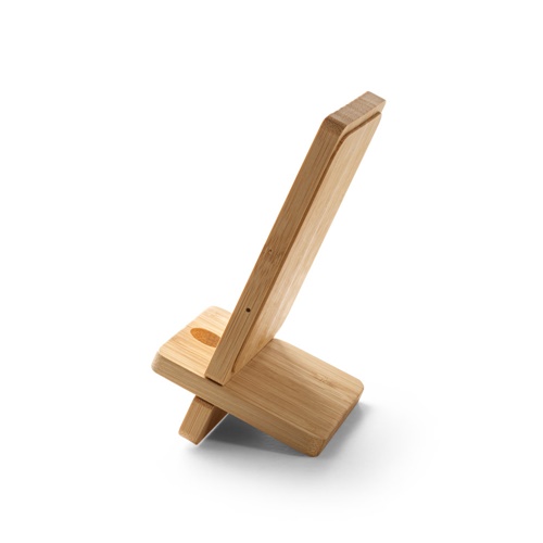 LANGE. Suporte para smartphone com carregador rápido wireless 15W em bambu