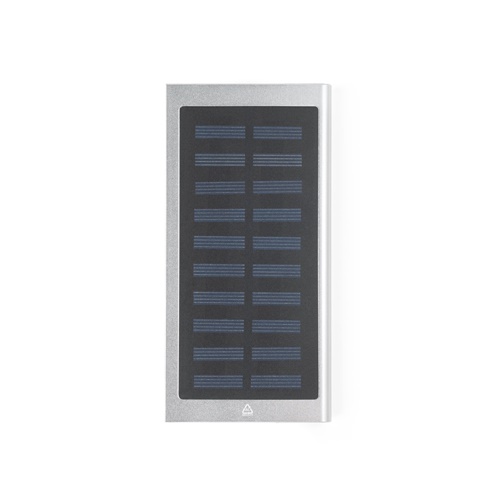 CLERK. Power bank 8'000 mAh com painel solar em alumínio 100% reciclado