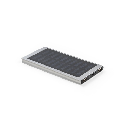 CLERK. Power bank 8'000 mAh com painel solar em alumínio 100% reciclado