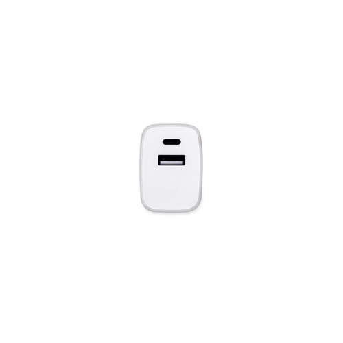 WEGENER. Adaptador de corrente com porta USB-A 18W e USB-C 20W em ABS reciclado (100% rABS)
