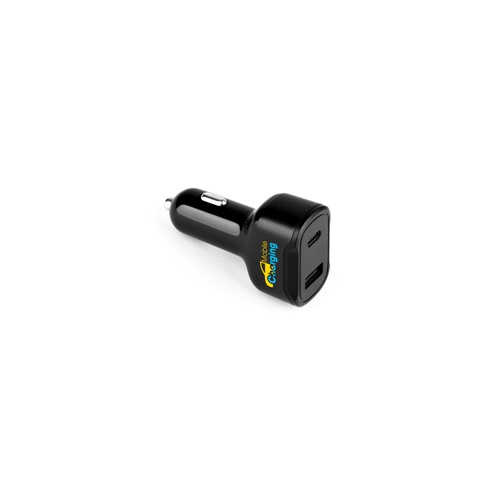 DIRAC. Adaptador de isqueiro com porta USB-A 18W e USB-C 20W em ABS reciclado (100% rABS)