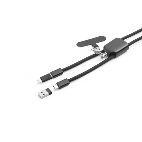 ZEWAIL. Cordão lanyard com suporte para smartphone incluído, cabo USB-C e diversos adaptadores em ABS reciclado e TPE reciclado