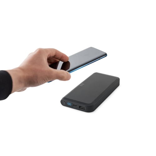 BECKER 10. Power bank 10'000 mAh em ABS reciclado (100% rABS) com carregador wireless super rápido 15W